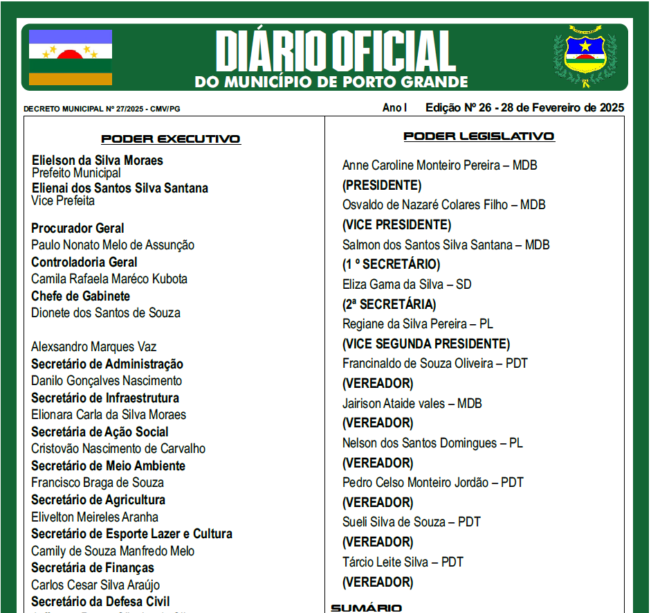 DIÁRIO OFICIAL - EDIÇÃO 26 - 28 DE FEVEREIRO DE 2025